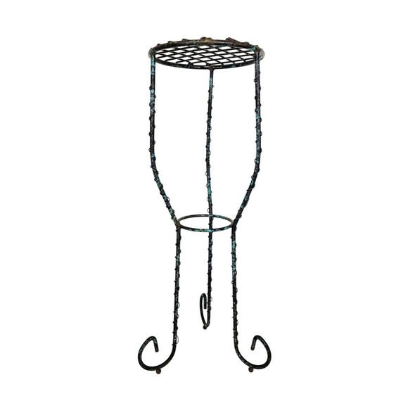 VTG Wrought Iron Twisted Scroll Ball Foot Pedestal Plant Stand Black Turquoise - Picture 10 of 13